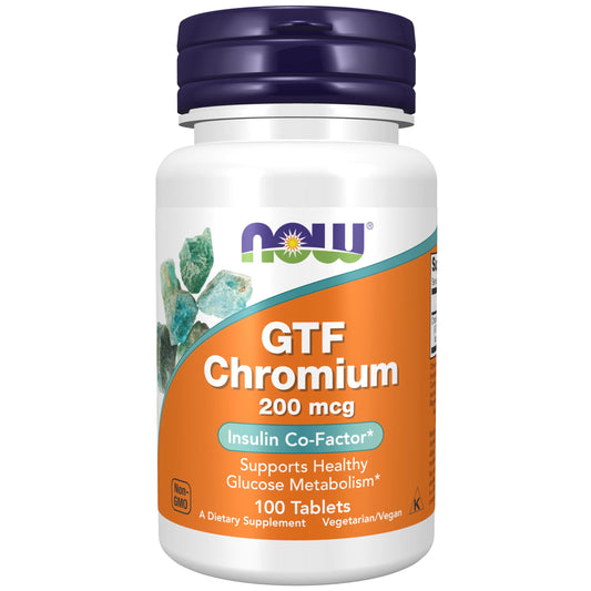 NOW Supplements GTF Chromium 200 mcg - Insulin Co-Factor, 100 Tablets BritishVita | Premium UK Vitamins & Wellness Supplements