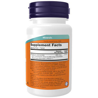NOW Supplements GTF Chromium 200 mcg - Insulin Co-Factor, 100 Tablets
