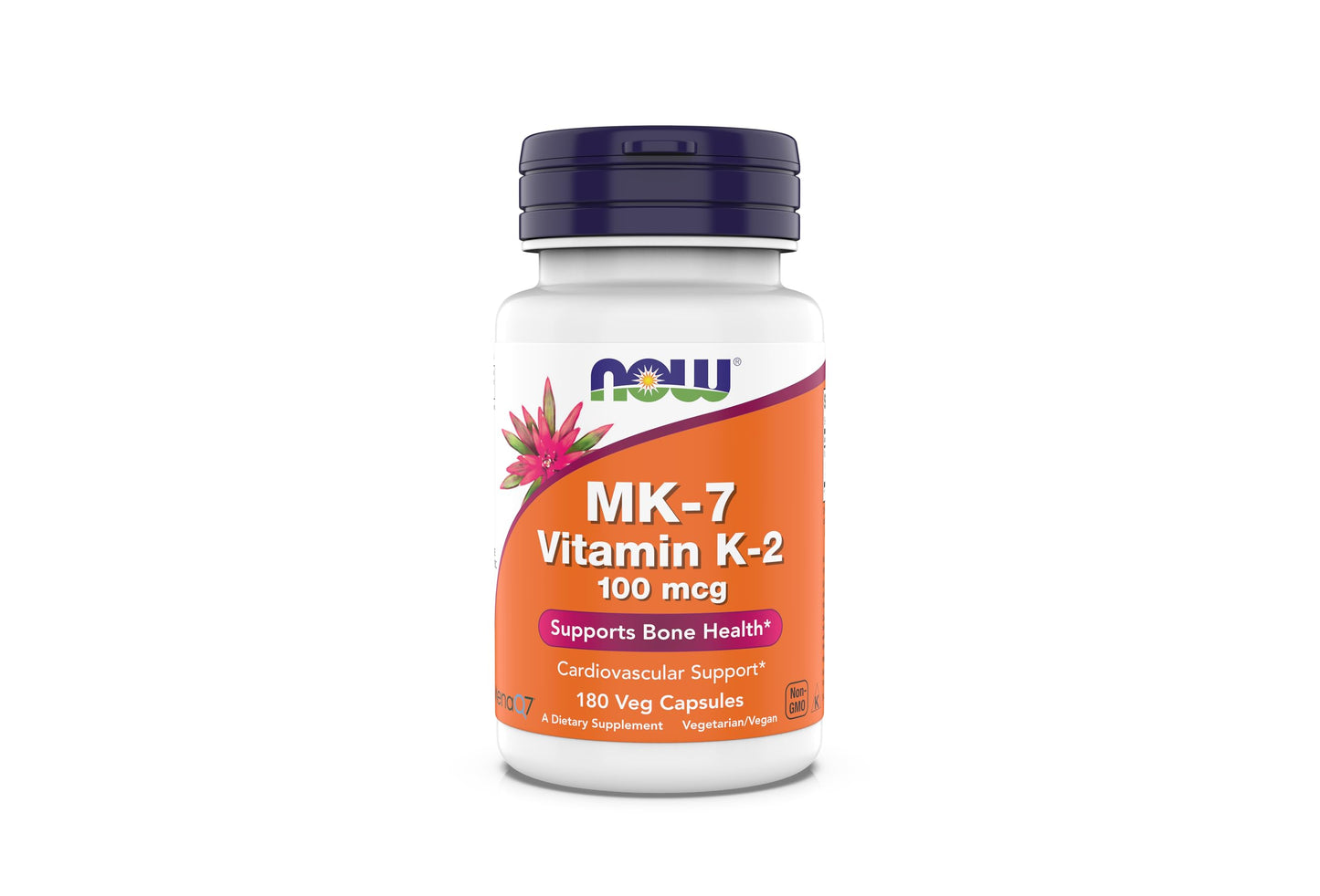 Now Supplements MK-7 Vitamin K-2 100 mcg - Cardiovascular & Bone Health - 180 Veg Capsules