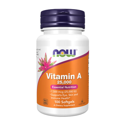 NOW Supplements Vitamin A (Fish Liver Oil) 25,000 IU – 100 Softgels | Essential Nutrition
