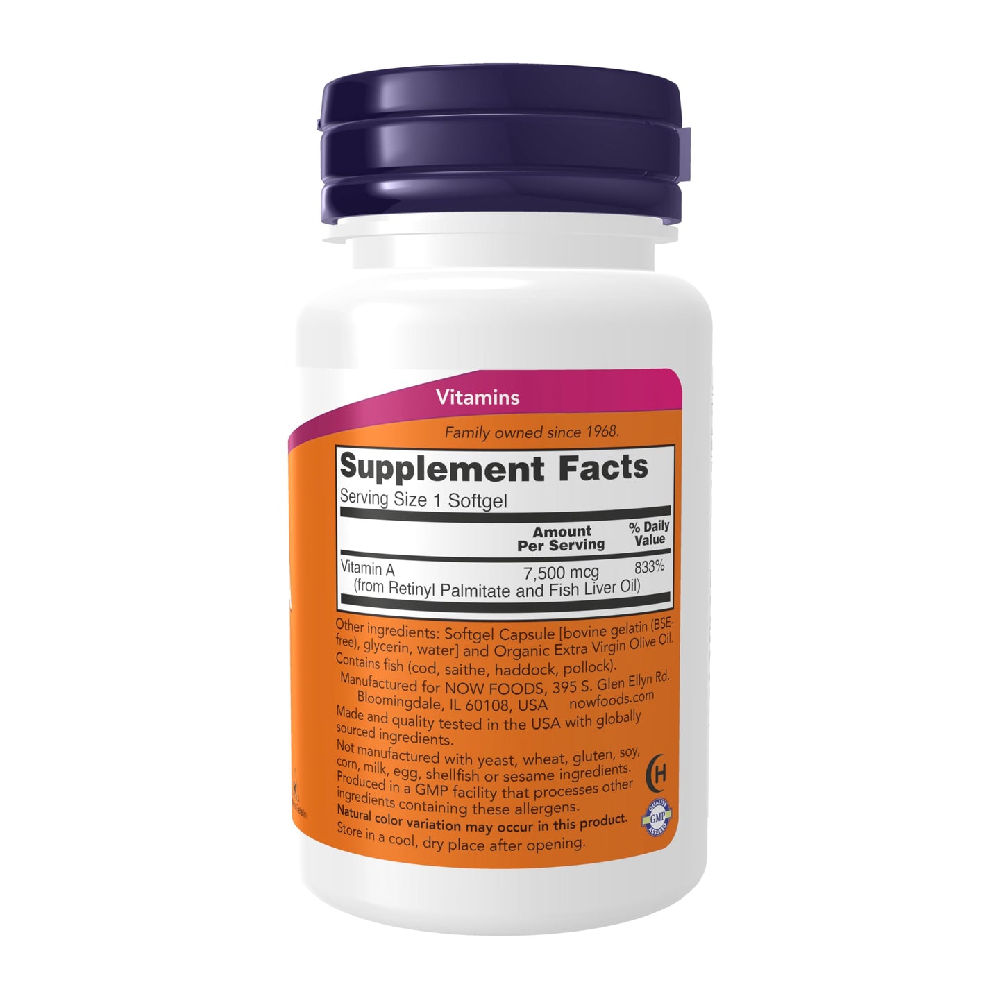 NOW Supplements Vitamin A (Fish Liver Oil) 25,000 IU – 100 Softgels | Essential Nutrition