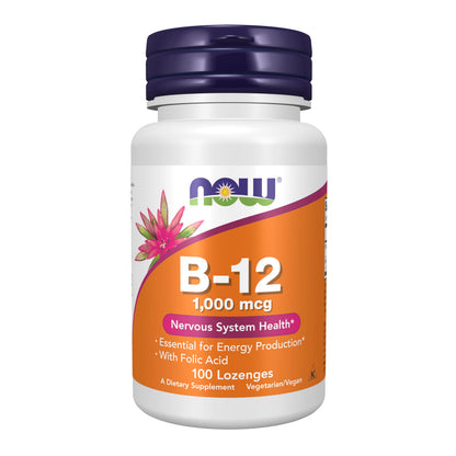 NOW Supplements Vitamin B-12 1000 mcg with Folic Acid – 100 Chewable Lozenges