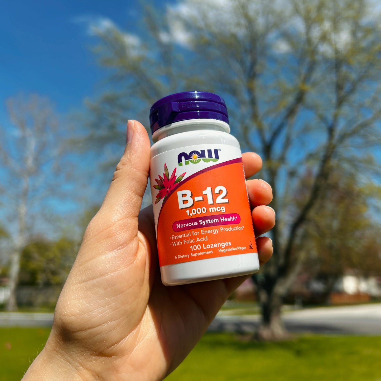 NOW Supplements Vitamin B-12 1000 mcg with Folic Acid – 100 Chewable Lozenges