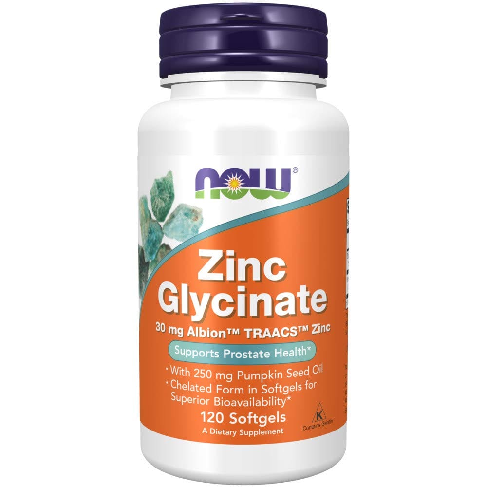Now Zinc Glycinate with 250 mg Pumpkin Seed Oil – Prostate Health Support, 120 Softgels