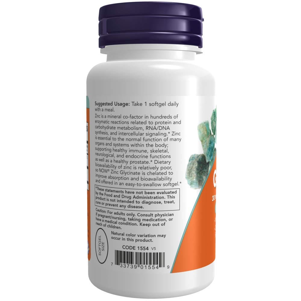 Now Zinc Glycinate with 250 mg Pumpkin Seed Oil – Prostate Health Support, 120 Softgels