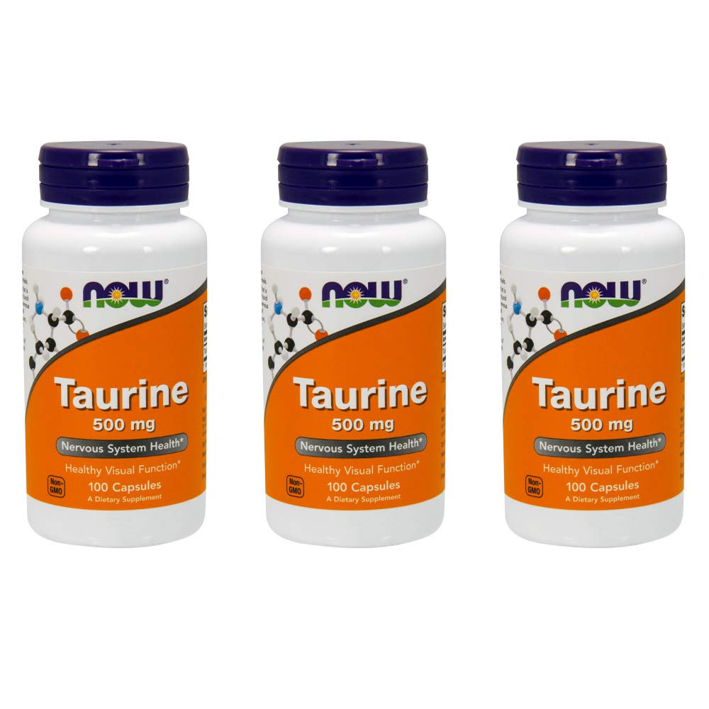 NOW Taurine 500mg, 100 Capsules (Pack of 3) | Taurine Supplement