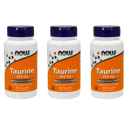 NOW Taurine 500mg, 100 Capsules (Pack of 3) | Taurine Supplement