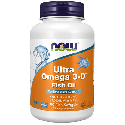 NOW Ultra Omega 3-D | Omega-3 Fish Oil + Vitamin D-3, 600 mg EPA / 300 mg DHA, 90 Softgels