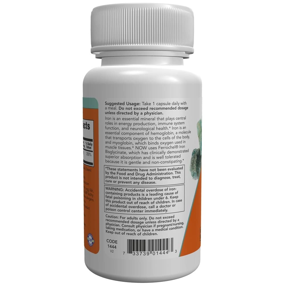 NOW Iron 36 mg Double Strength – Ferrochel Iron Bisglycinate, 90 Veg Capsules