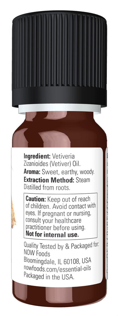NOW Essential Oils Vetiver Oil – Steam Distilled, 100% Pure, 10 mL