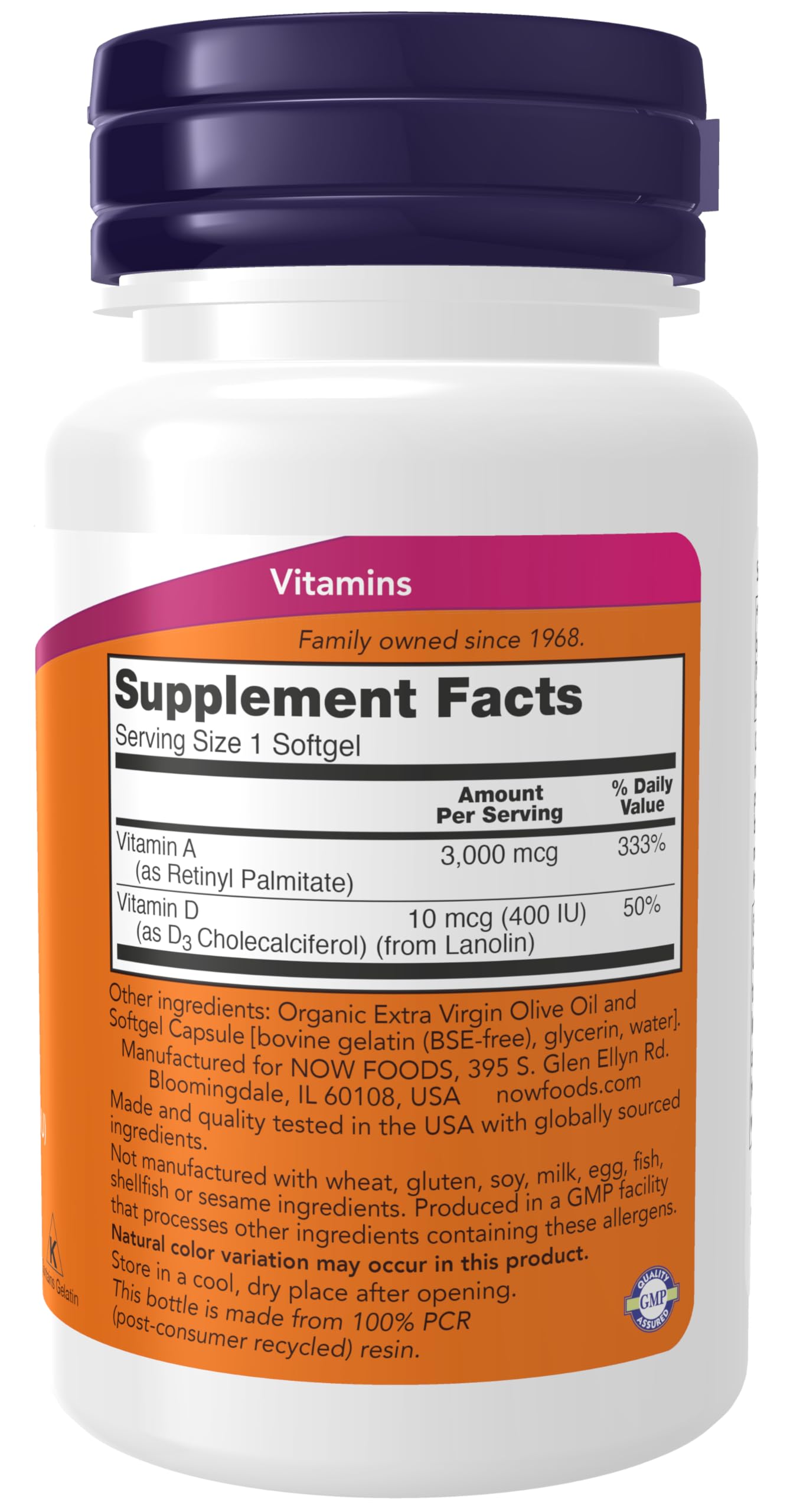 NOW Vitamin A & D 10,000/400 IU - Eye Health, Essential Nutrition, 100 Softgels