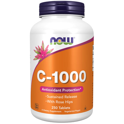 NOW Foods Vitamin C-1000 with Rose Hips – Sustained Release, 250 Tablets