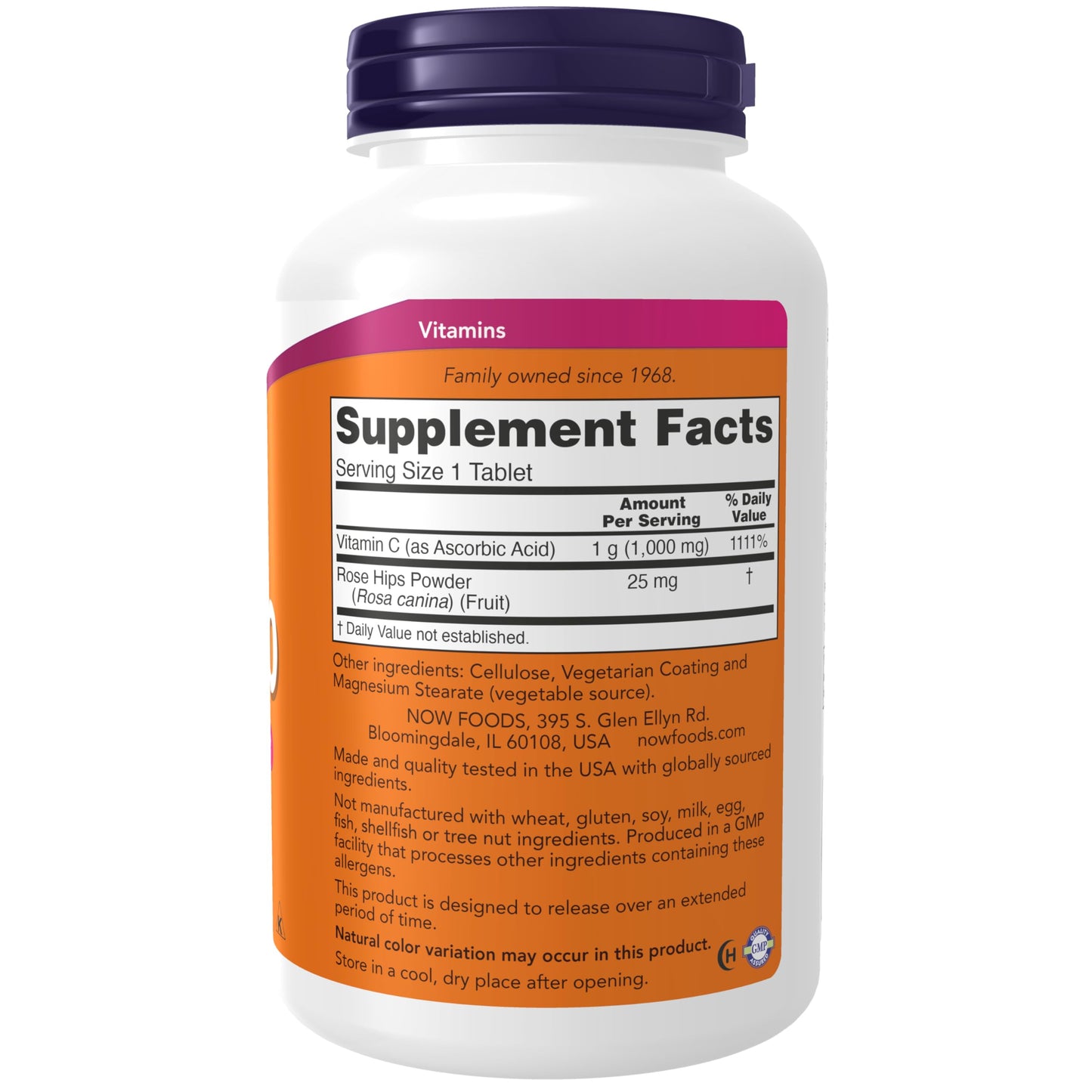 NOW Foods Vitamin C-1000 with Rose Hips – Sustained Release, 250 Tablets