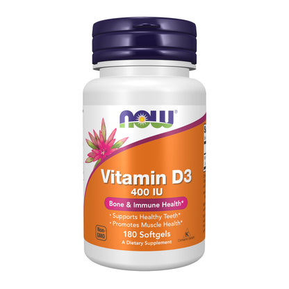 NOW Vitamin D-3 400 IU - Supports Strong Bones and Immune Health (180 Softgels)