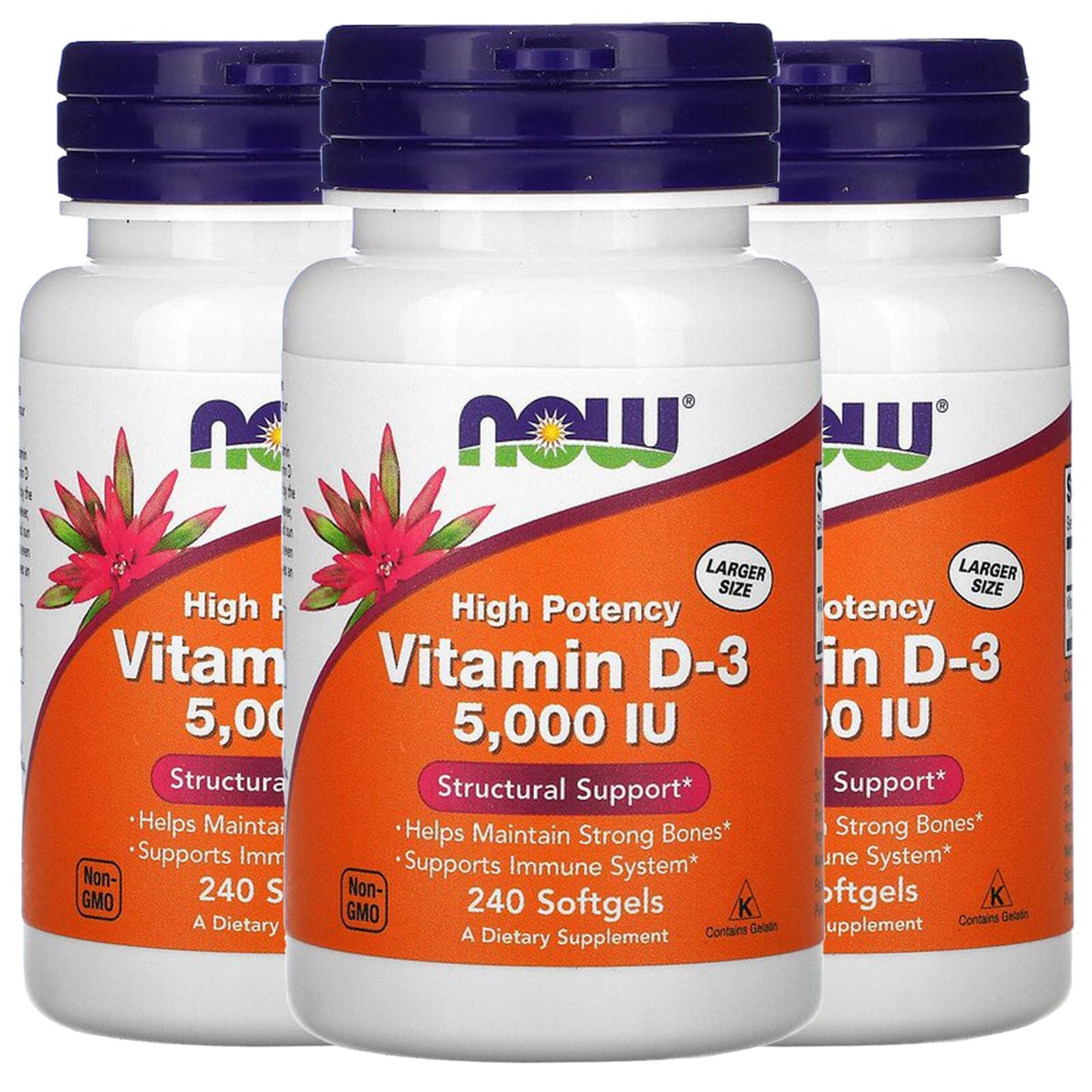 NOW Vitamin D-3 5000 IU – 240 Softgels (Pack of 3) | Vitamin D Supplement