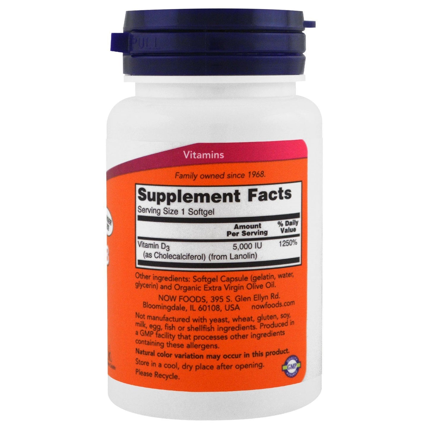 NOW Vitamin D-3 5000 IU – 240 Softgels (Pack of 3) | Vitamin D Supplement