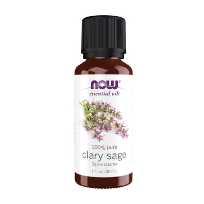 NOW Clary Sage Essential Oil - Steam Distilled, 1 oz | Vegan, Child-Resistant Cap