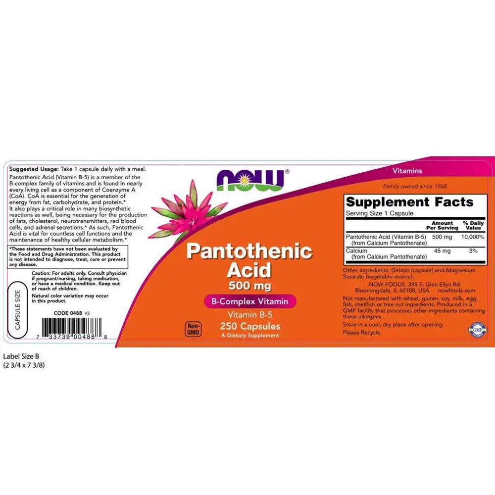 NOW Foods Pantothenic Acid 500 mg – 250 Capsules (3 Pack) BritishVita | Premium UK Vitamins & Wellness Supplements