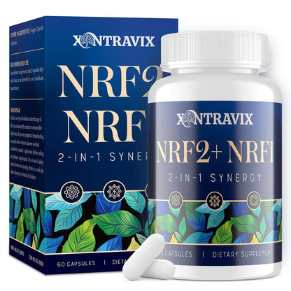 NRF1 & NRF2 Supplement 1500mg | Dual Activator with CoQ10, Curcumin, Trans-Resveratrol & Ashwagandha | 60 Capsules
