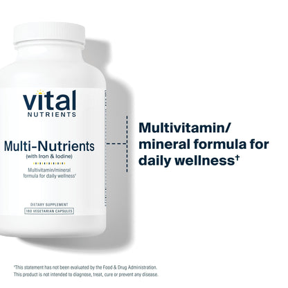 Vital Nutrients Multi-Nutrients with Iron and Iodine - Vegetarian Multivitamin (180 Capsules)