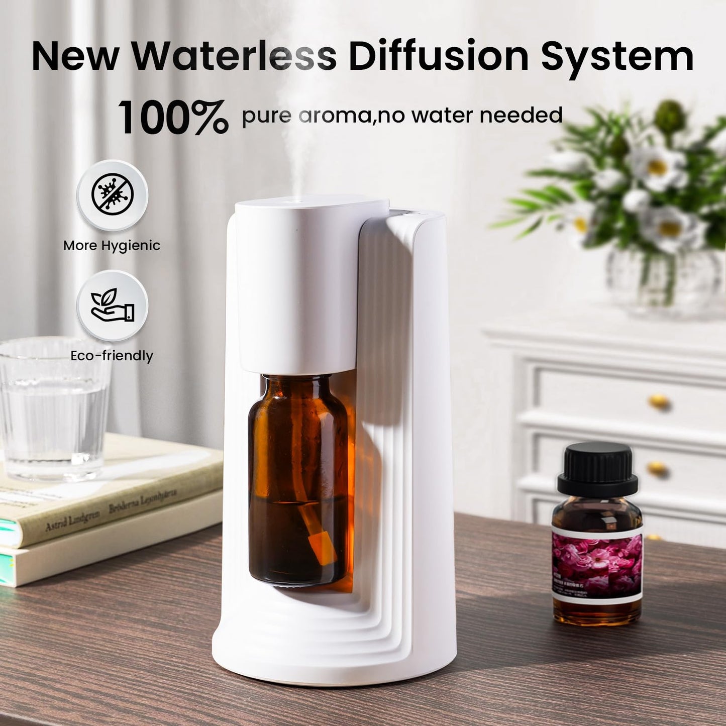 Nsyee Waterless Diffuser | Portable Aromatherapy (10–20mL Bottles), 3 Mist Levels & 3 Timers
