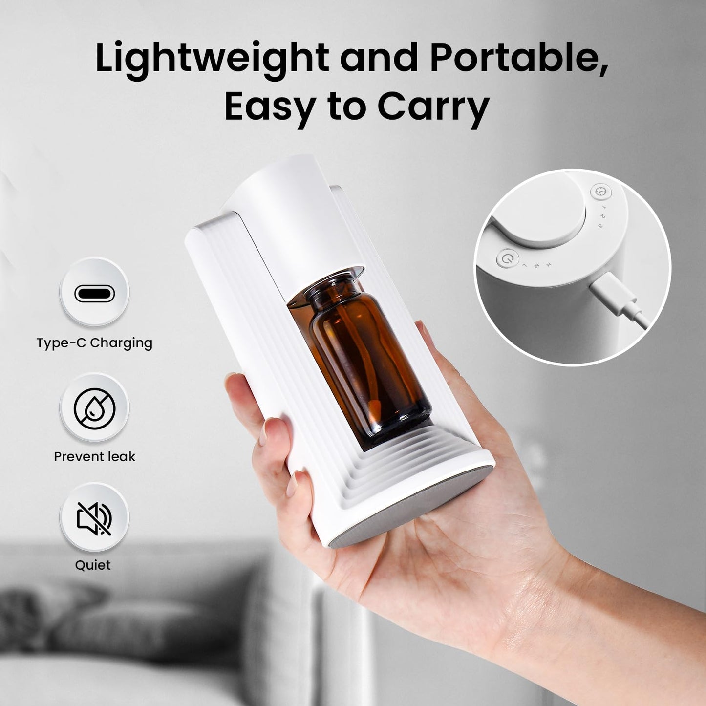 Nsyee Waterless Diffuser | Portable Aromatherapy (10–20mL Bottles), 3 Mist Levels & 3 Timers