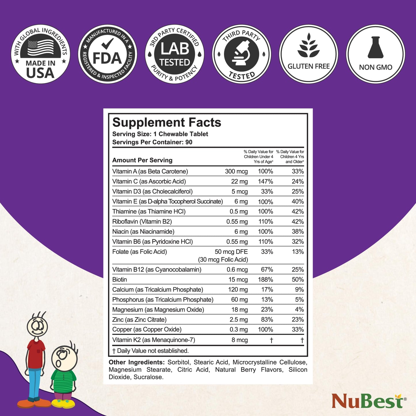 NuBest Tall Kids Vitamins for Ages 2-9 – Bone Strength, Immunity & Growth