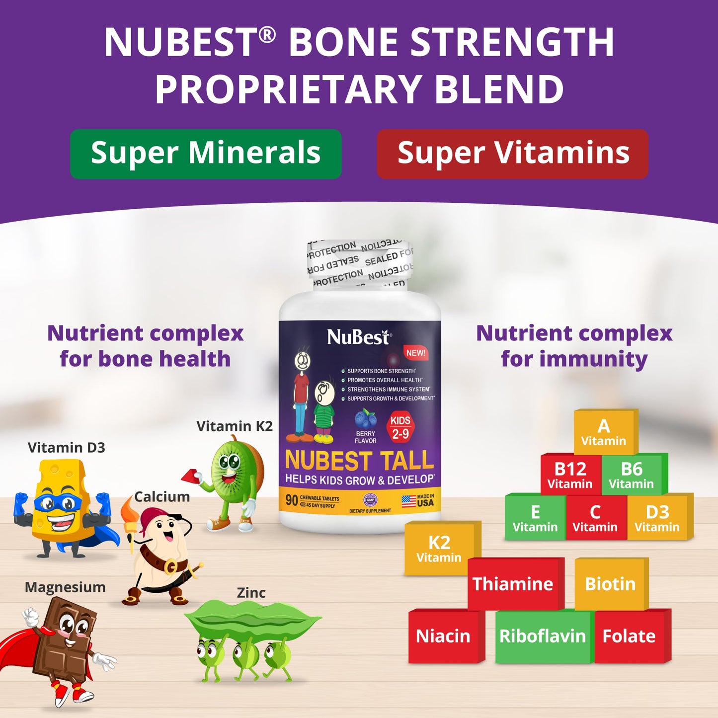 NuBest Tall Kids: Toddler & Kids Vitamins (Ages 2-9) | Bone Strength & Immunity