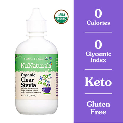 NuNaturals Organic Clear Extract Stevia – Plant-Based Liquid Sweetener, 4 oz Bottle, Sugar-Free
