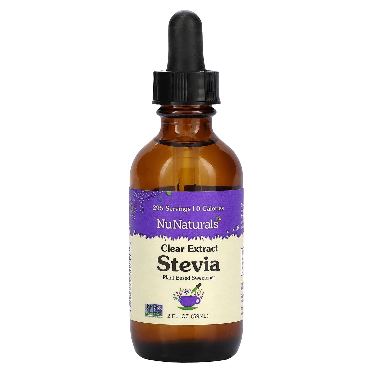 NuNaturals Clear Extract Stevia – Unflavored Liquid Sweetener, 2oz Glass Bottle