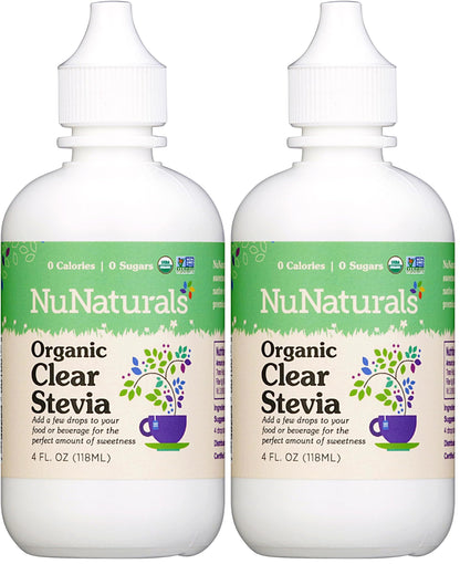 NuNaturals Clear Extract Stevia – Plant-Based Sweetener, 4 oz x 2
