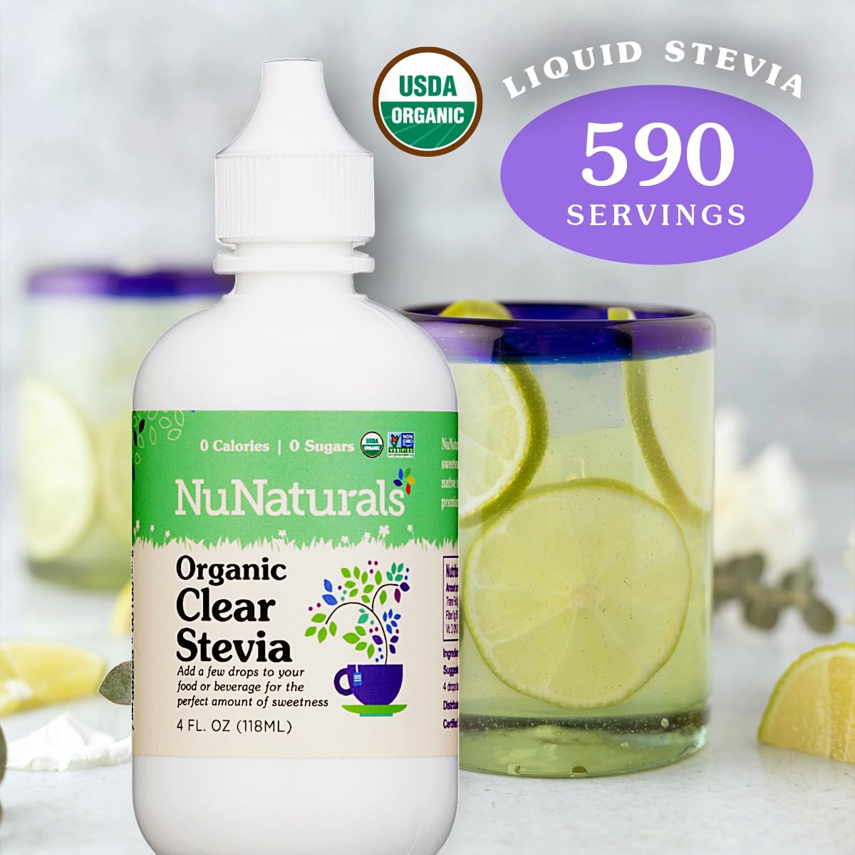 NuNaturals Organic Clear Extract Stevia – Plant-Based Liquid Sweetener, 4 oz Bottle, Sugar-Free