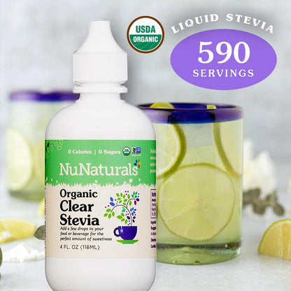 NuNaturals Organic Clear Extract Stevia – Plant-Based Liquid Sweetener, 4 oz Bottle, Sugar-Free