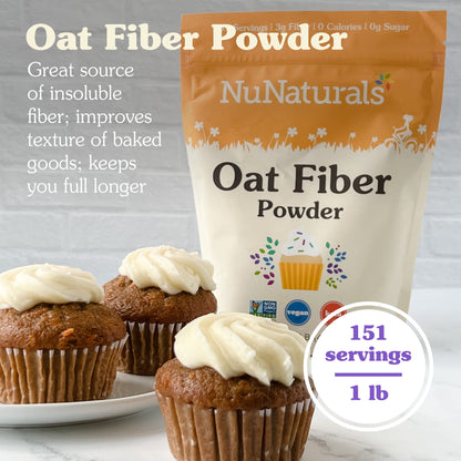 NuNaturals Oat Fiber Powder – All Natural Non-GMO, 1 lb | Supports Digestive Health