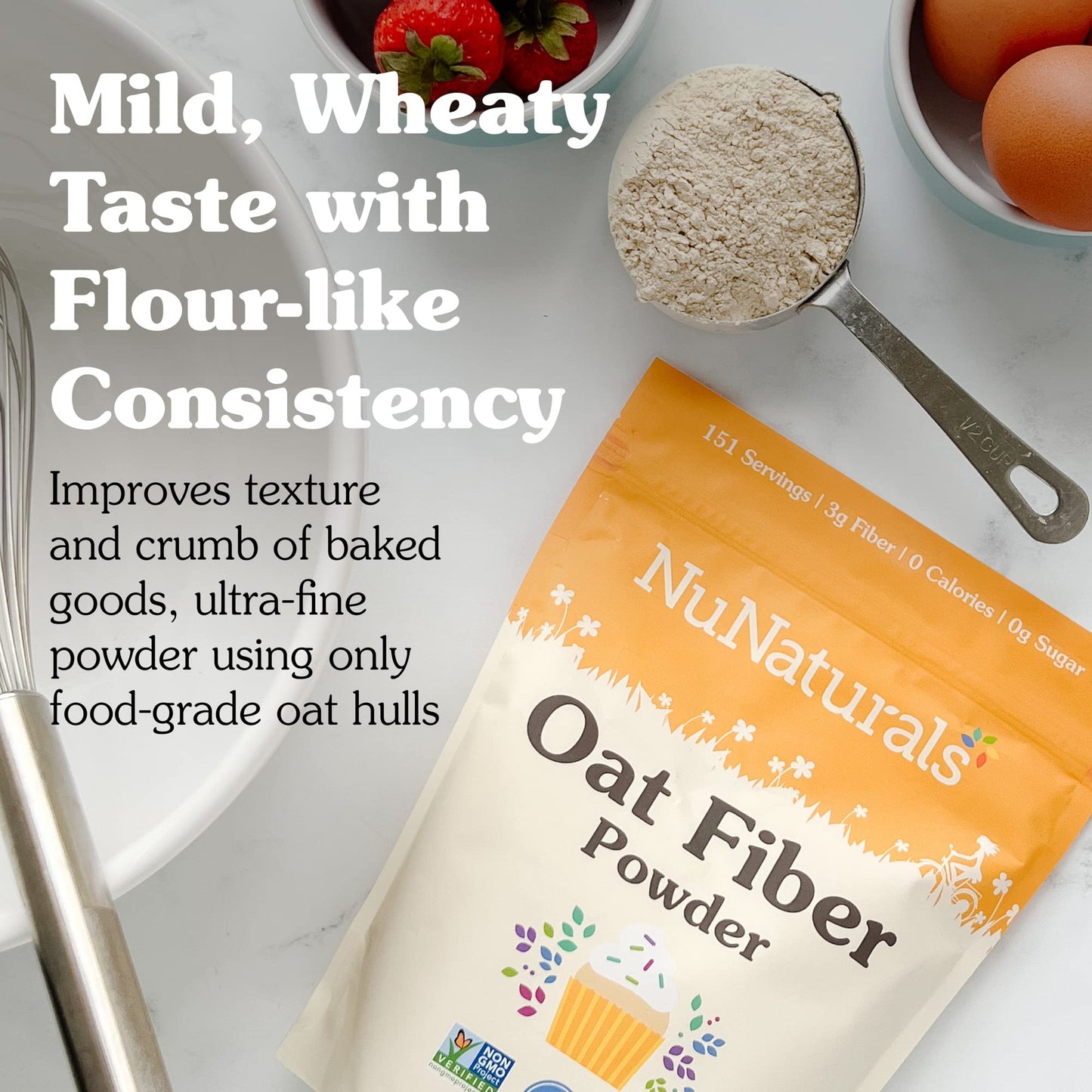 NuNaturals Oat Fiber Powder – All Natural Non-GMO, 1 lb | Supports Digestive Health