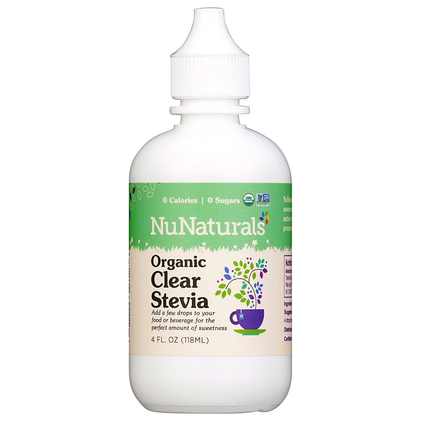 NuNaturals Organic Clear Extract Stevia – Plant-Based Liquid Sweetener, 4 oz Bottle, Sugar-Free