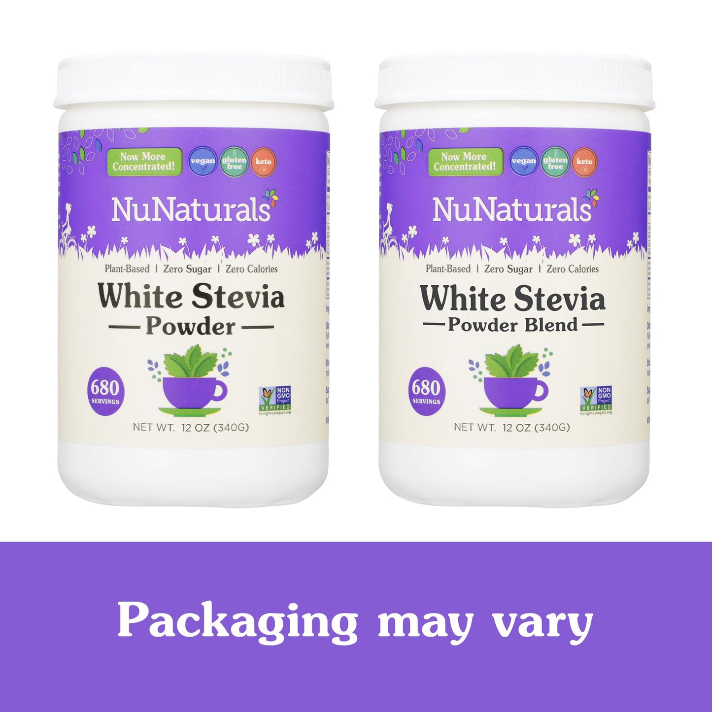 NuNaturals White Stevia Powder Blend — Zero-Calorie Plant-Based Sweetener, 12 oz