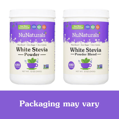 NuNaturals White Stevia Powder Blend — Zero-Calorie Plant-Based Sweetener, 12 oz