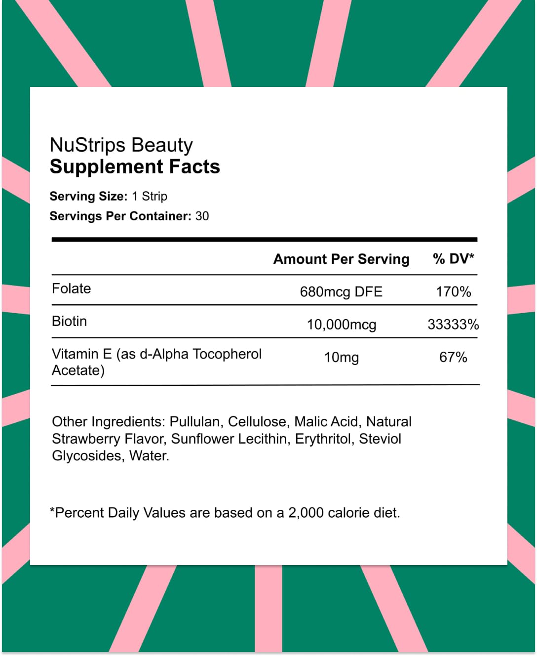 NuStrips Beauty Strips – Biotin, Folate & Vitamin E for Hair, Skin & Nails