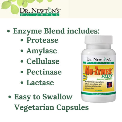 Nu-Zymes Plus Digestive Enzymes - 90 Veg Capsules | SelfCare+ Dr. Newton's Naturals