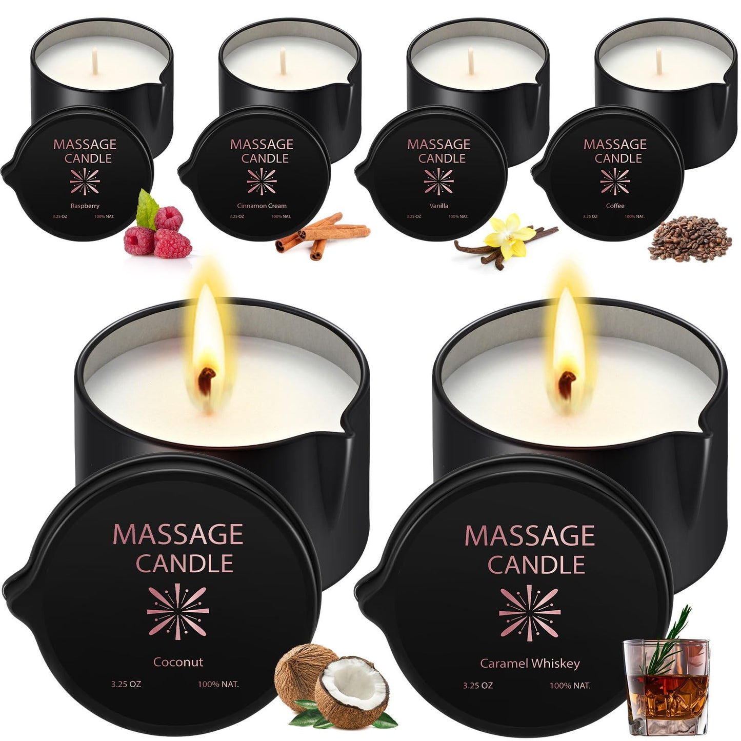 Nuanchu 6 Pcs Massage Oil Candles – 2.35 oz Soy-Based Low-Temp Aromatherapy Gift Set