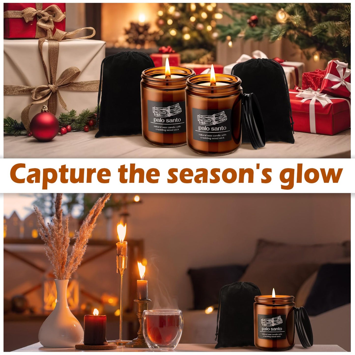 Nuanchu 2pc Christmas Crackling Candles – Coconut Wax, Balsam Cedar, 7oz Gift Set