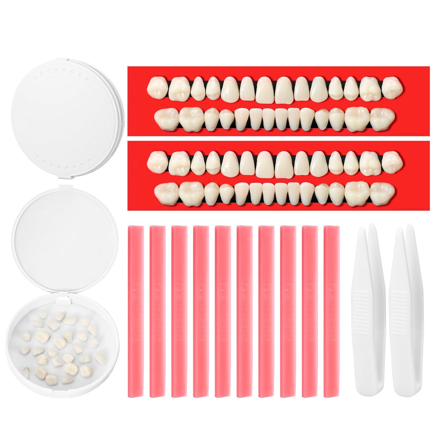 Nuanchu DIY Dentures Kit - 56 Synthetic Resin Teeth, Tweezers & Storage Boxes