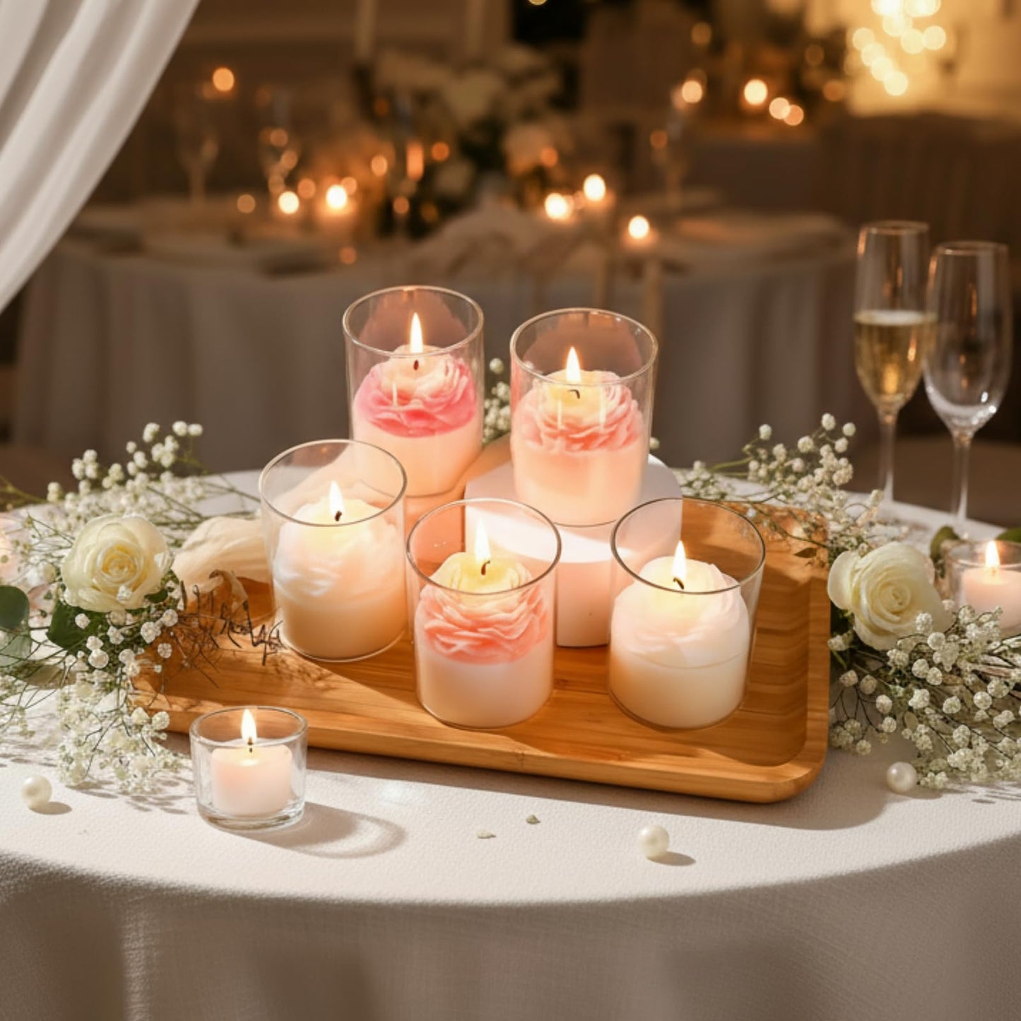 Nuanchu 6 Pack Flower Jar Candles – Lavender Scented Rose Floral Soy Candles for Weddings, Bridesmaids Gifts, and Home Decor