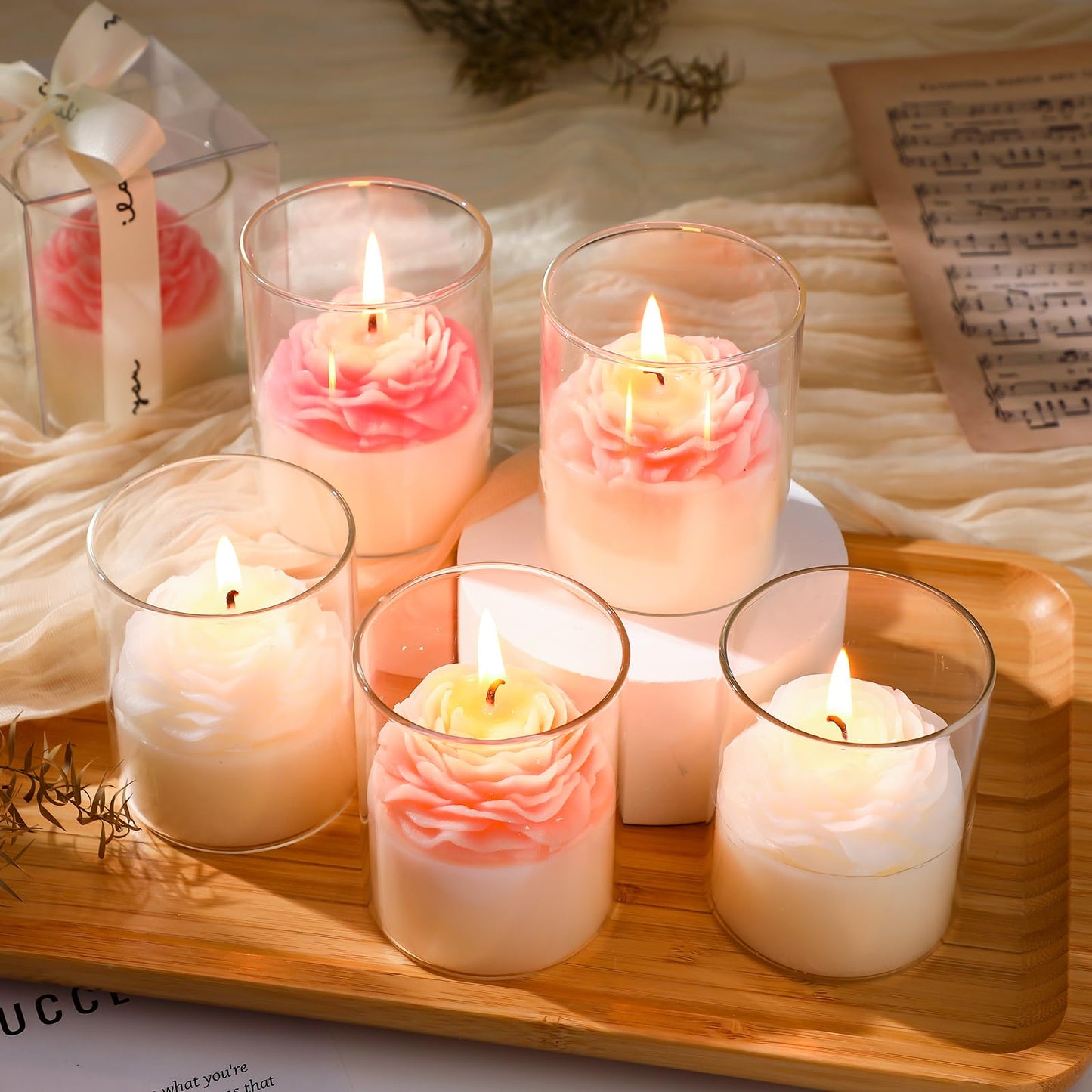 Nuanchu 6 Pack Flower Jar Candles – Lavender Scented Rose Floral Soy Candles for Weddings, Bridesmaids Gifts, and Home Decor
