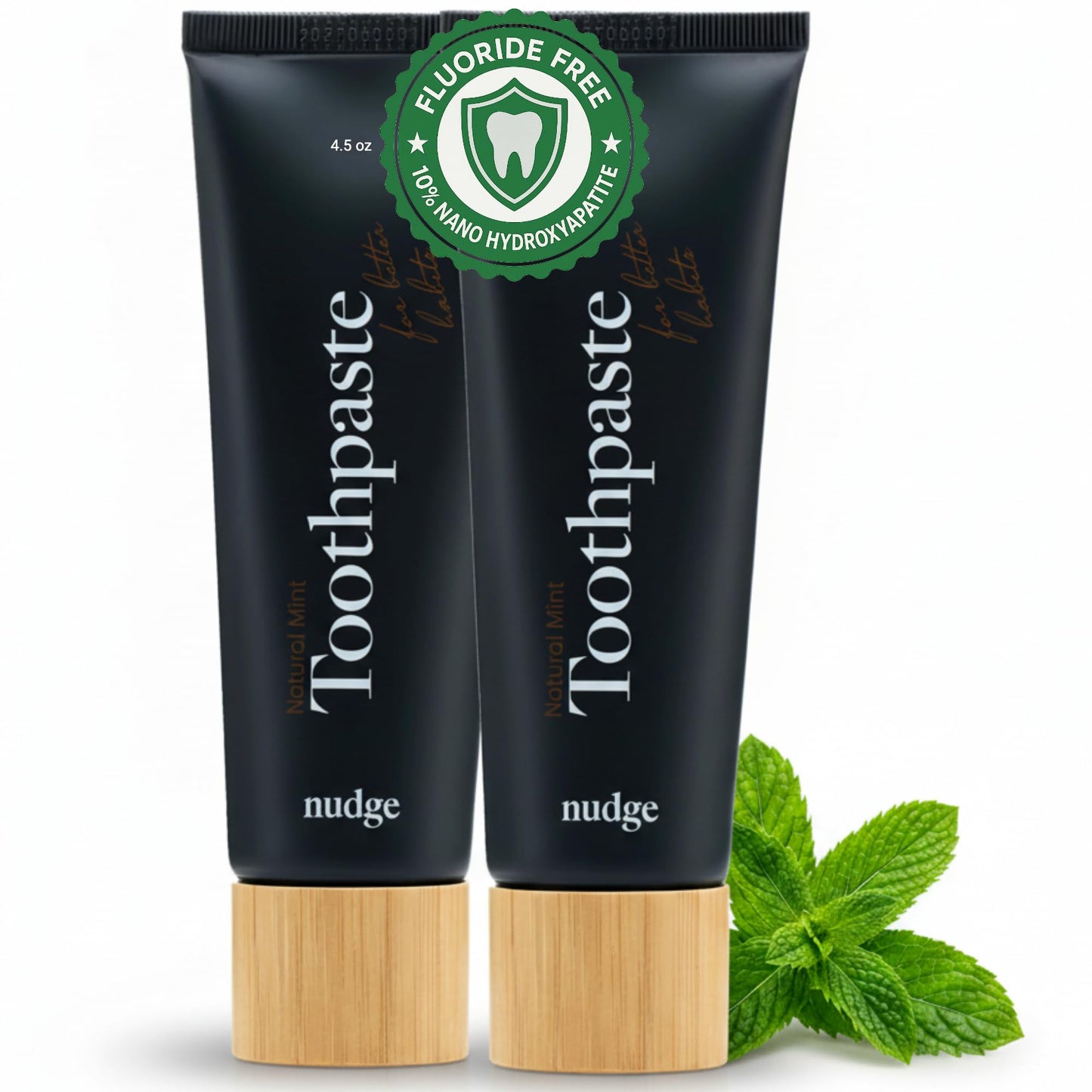 Nudge 10% Nano Hydroxyapatite Toothpaste – Remin+ Formula, Fluoride-Free, SLS-Free, Mint, 4 oz Pack of 2