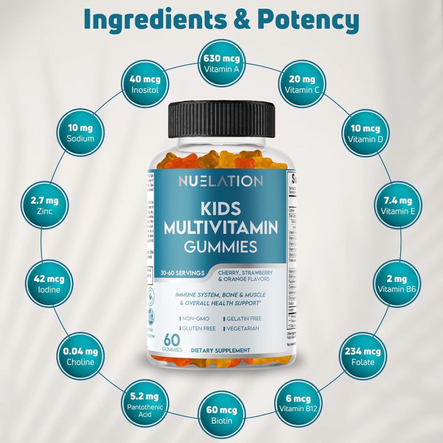 NUELATION Kids Multivitamin Gummies – 30-60 Day Supply, 14 Vitamins | Non-GMO, Gelatin-Free