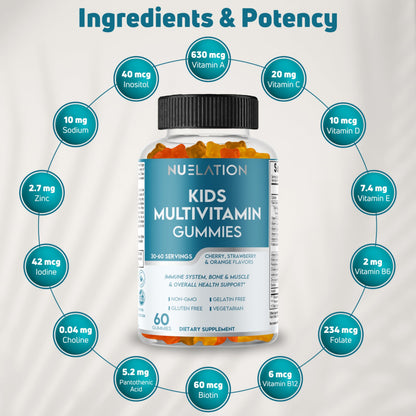 NUELATION Kids Multivitamin Gummies – 30-60 Day Supply, 14 Vitamins | Non-GMO, Gelatin-Free