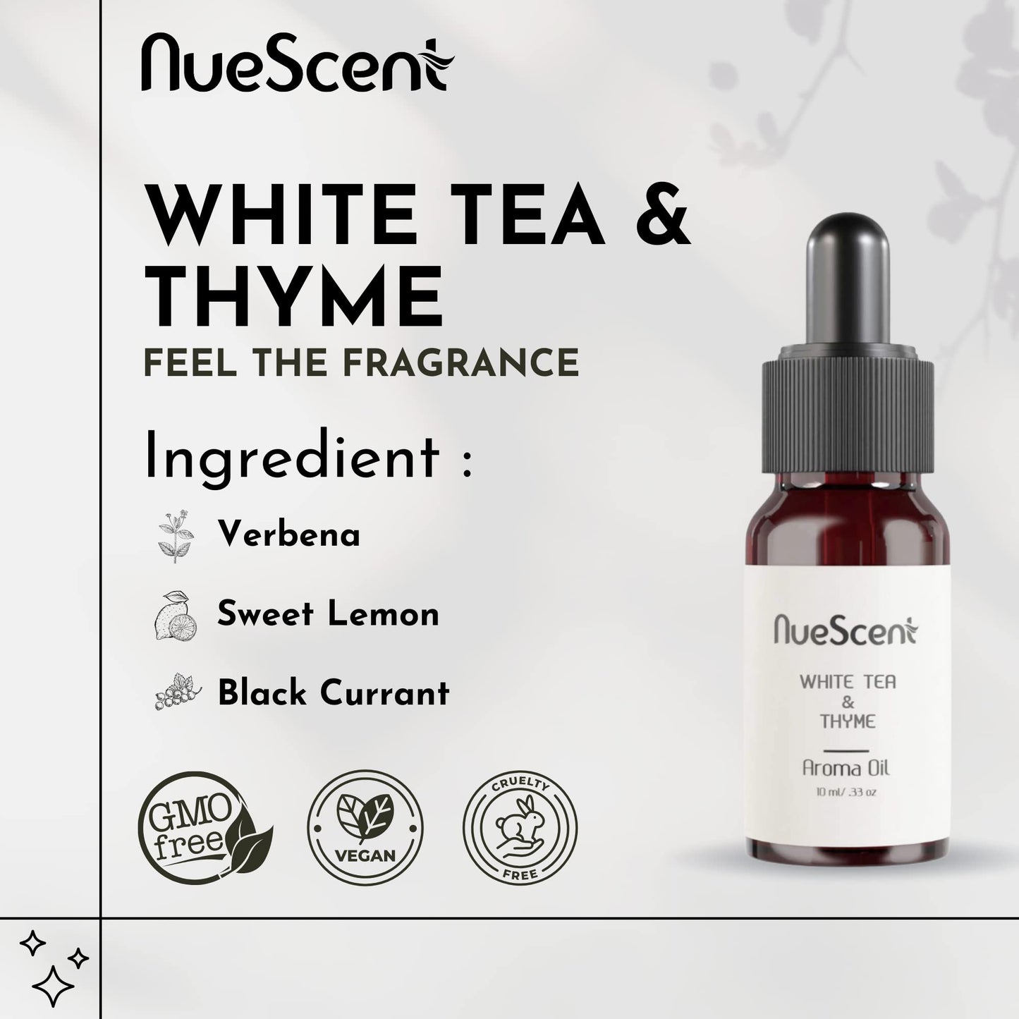 NueScent White Tea & Thyme Aroma Oil for Scent Diffusers – Vegan, Non-GMO, Cruelty Free