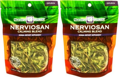 Nuestra Salud Herbal Sleeping Tea - Valerian, Lemon Balm & Small Burnet (1.4oz) Caffeine-Free Night Tea - Pack of 2